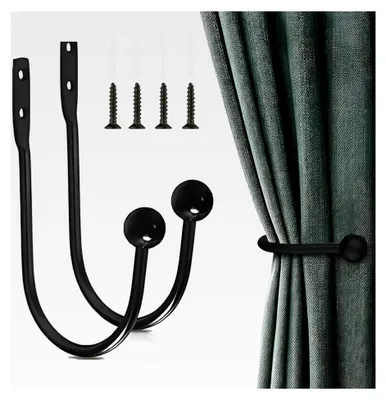 Produktbild von 2 Stück Vorhanghalter, U-förmige Metall-Vorhanghaken, Wandmontage, Fenstervorhanghalter (schwarz)