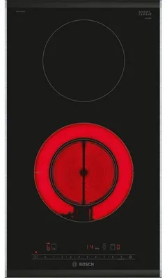 Immagine prodotto di Piano cottura a induzione Domino Bosch Serie 6, 30 cm, 2 zone di cottura, nero, modello PKF375FP2E