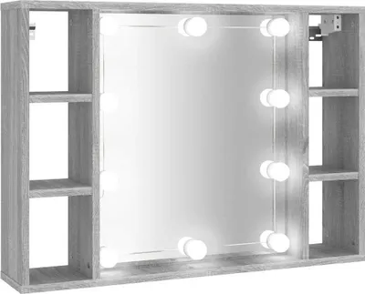 Produktbild von vidaXL Spiegelschrank mit LED Grau Sonoma 76x15x55 cm