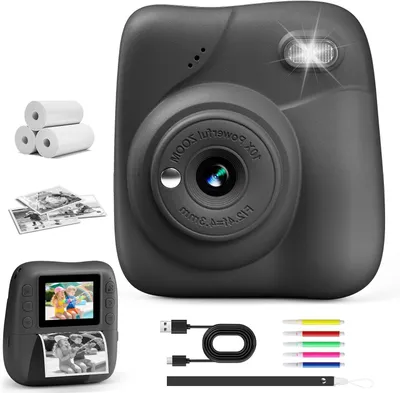 Image de Appareil photo pour enfants Printen - Caméra instantanée - Photos instantanées - Avec carte de 32 Go - HD 1080p - Noir
