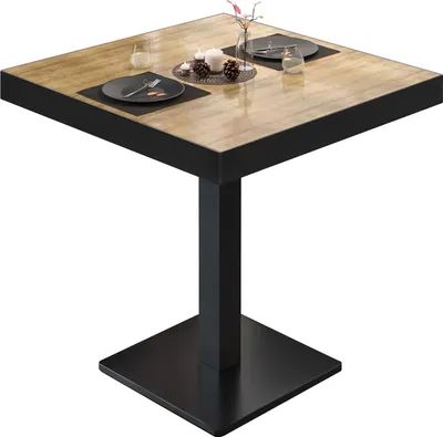 Produktbild von BM | Bistrotisch | B:T:H 70 x 70 x 77 cm | Eiche / Schwarz | Quadratisch | Schwarzer Rand | Bistro Tisch Esstisch