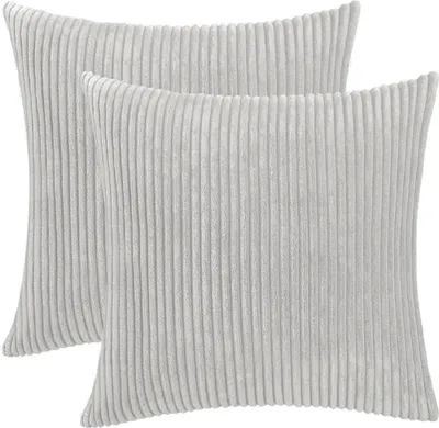 Produktbild von OKWISH Kissenbezüge 2er‑Set, Cord-Kissenbezug – Unifarben & Gestreift, Dekokissen‑Bezüge, Hellgrau 40*40cm
