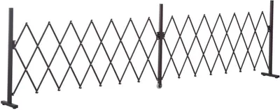 A dark brown expandable barrier gate is shown against a white background.