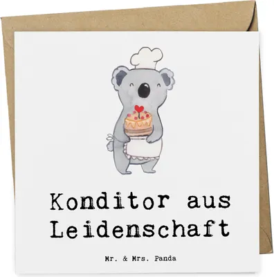 Produktbild von Mr. & Mrs. Panda Grußkarte Konditor Leidenschaft - Weiß - Geschenk, Klappkarte, doppelkarte, Lustig, Bäcker, anlasskarte, Spruch, Glückwunschkarte, faltkarte