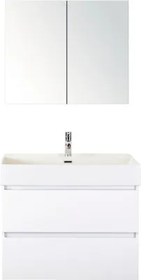 Produktbild von Badmöbel-Set Sanox Maxx XL BxHxT 81 x 183 x 45,5 cm Frontfarbe weiß hochglanz mit Waschtisch Keramik weiß