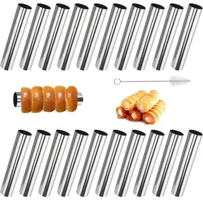 Productafbeelding van Cannoli-vorm, 20 stuks, roestvrij staal, 12 cm lengte, 2 cm diameter, met reinigingsborstel