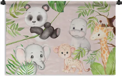 Produktbild von MuchoWow® Wandteppich Wandbehang Dschungel - Tiere - Rosa 60x40 cm Tapisserie Dekoration Wandtuch - Wanddekorationen