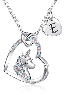 Produktbild von Einhorn-Kette – Freundschaftskette – Silber – Regenbogen – Herzförmiger Anhänger