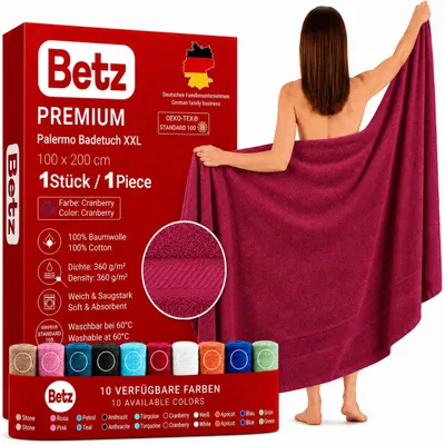 Produktbild von Betz Badetuch XXL 100x200 cm 100% Baumwolle – Weiches Frottee Saunatuch & Strandtuch – Pflegeleicht & saugstark – Palermo Serie – Farbe Cranberry