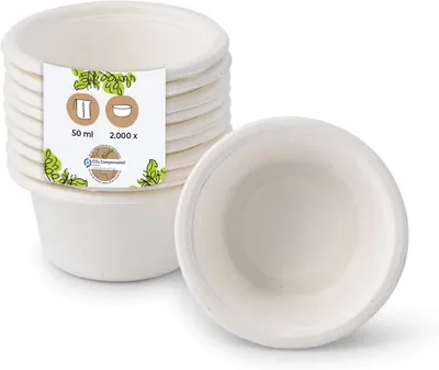 Produktbild von Umweltfreundliche Becher aus Zuckerrohr I Einwegbecher I Biologisch abbaubare Wegwerfbecher I 2000 Stück 50 ml