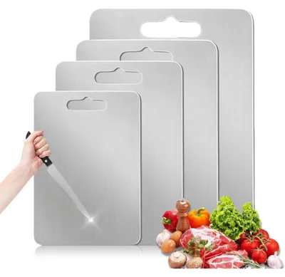 Image de Planche à découper en acier inoxydable, double face, pour la viande, les fruits et les légumes
