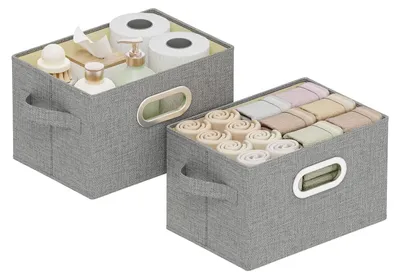 Productafbeelding van Opbergboxen, set van 2 inklapbare stoffenboxen met metalen handgrepen - 26 x 20 x 17 cm