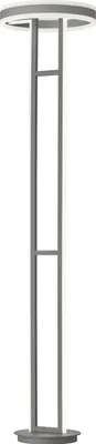 A floor lamp with a circular base and a tall, slender stand with two horizontal bars.