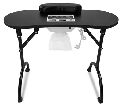 Produktbild von QEENTOE Manikürtisch Klappbar mit Rollen, Mobiler Nageltisch mit Schublade und Tragetasche, Tragbarer Kosmetiktisch für Nagelstudio und Zuhause, Faltbarer Arbeitstisch, 98 × 44 × 77 cm, Schwarz