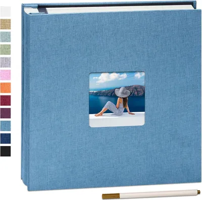Produktbild von Selbstklebendes Fotoalbum 10 x 15 cm - Großes Leinenfotoalbum mit 60 weißen Seiten - Hochzeits- und Geburtstagsgeschenk mit Kugelschreiber 33 x 32 cm