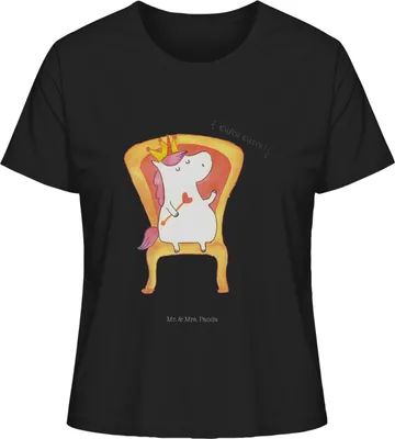 Produktbild von Mr. & Mrs. Panda Damen Oberteil Einhorn König Größe S - Schwarz - Geschenk, Unicorn, Bundeskanzler, Prinzessin, T-Shirt, Basic Shirt, Kaiser, Krone