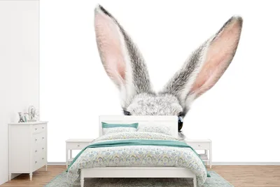 Produktbild von MuchoWow® Fototapete für Wohnzimmer oder Schlafzimmer Wandtapete Vinyl Motivtapete Kaninchen - Tiere - Natur - Weiß - 330x220 cm - Fototapeten