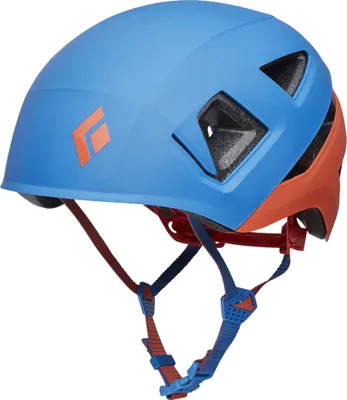Kletterhelm "Capitan Kid"s" von Black Diamond in Blau und Orange; mit Belüftungsöffnungen und verstellbarem Kinnriemen.