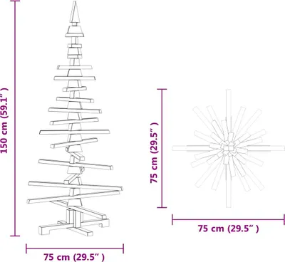 Image de vidaXL Sapin de Noël en bois pour la décoration 150 cm Pin massif
