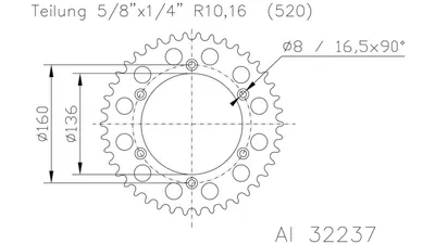 Produktbild von Esjot Kettenrad 520 42Z Alu Silber