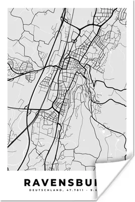 Produktbild von MuchoWow® Poster Karte - Deutschland - Ravenburg - Karte - Stadtplan 60x90 cm - Wanddekoration