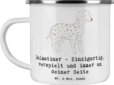 Produktbild von Mr. & Mrs. Panda becher emaille Dalmatiner Freund - Weiß - Geschenk, Hunderassen Eigenschaften, Hunderasse, Familienhund, Haferl, Tasse, Teetasse, einzigartiger Hund