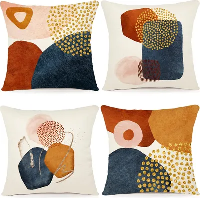 Produktbild von Set von 4 Kissenbezügen 45 x 45 cm, Geometrisches Muster, Leinen, für Sofa, Schlafzimmer