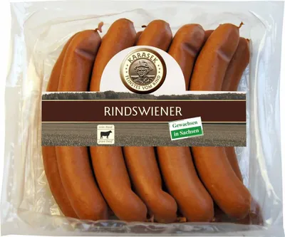 Produktbild von Rindswürstchen | Hot Dog Würstchen Rind | Wiener Würstchen 100% Rindswurst geräuchert aus dem Buchenholz Räucherofen | Rindswiener | Regionales Rindfleisch (Rind Wienerli, 10x50g)