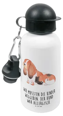 Produktbild von Mr. & Mrs. Panda Wasserflasche Hund Basset Hound - Weiß - Geschenk, Sprüche, Kita Trinkflasche, Lustig, Sportflasche, Kinder, Kindergarten, Süß