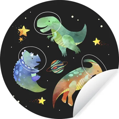 Produktbild von MuchoWow® Runde Wandtattoo - Wandsticker Tapete Aufkleber Weltraum - Dinosaurier - Sterne - Kinder - Kinder - Kinder Ø 100 cm Selbstklebend und Repositionierbar - Wandaufkleber - Kreis - Tapetenkreis - Wandbild rund - Schlafzimmerdekoration - Wanddeko - runde Tapete - Kunst für zu Hause