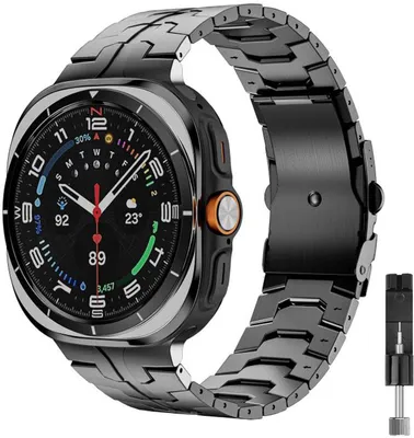 Produktbild von Stravo Iron Titanarmband für Samsung Galaxy Watch Ultra 2 (2026) / Ultra (2024/2025) 47 mm – Edelstahl-Gliederarmband mit Werkzeug – Grau