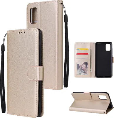 Produktbild von Für Samsung A51 Handy Case Kunstleder Shell Allround-Schutz Präzise Ausschnitt Geldbörse Design Handyhülle Gold
