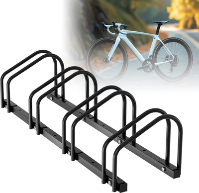 Image de Support à vélo TolleTour pour 4 vélos, 101x32x26cm, en acier galvanisé, support à vélo, montage au sol/mur, pour largeur de pneu 3,5 - 5,5 cm, noir