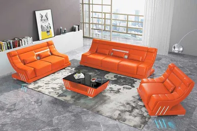 Produktbild von Sofagarnitur Orange Kunstleder Sofa 321 JVmoebel