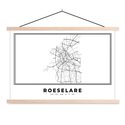 Produktbild von MuchoWow® Textilposter Karte - Stadtplan - Roeselare - Belgien - Schwarz und weiß 60x40 cm mit holzfarbenen Rahmen - Bilder