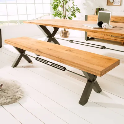 Produktbild von Massive Sitzbank THOR 180cm Wild Eiche geölt im Industrial Design Bank Holzbank