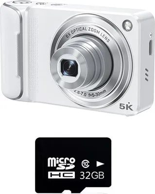 Immagine prodotto di INF Fotocamera Digitale Zoom Ottico 6x con Scheda TF 32GB - Mini Fotocamera Selfie HD Bianco