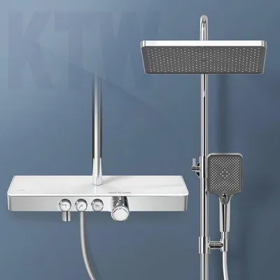 Produktbild von Thermisches Duschsystem mit Handbrause und Regendusche | 3 Wassertemperaturen | 45 cm Design