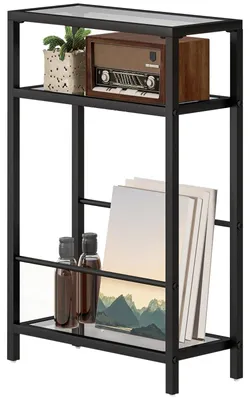 Produktbild von 3-stufiges Regal 18 cm breit gehärtete Glasplatten Stahlrahmen verstellbare Querstangen pulverbeschichtet Schwarz 40 x 18 x 62 cm bis 15 kg