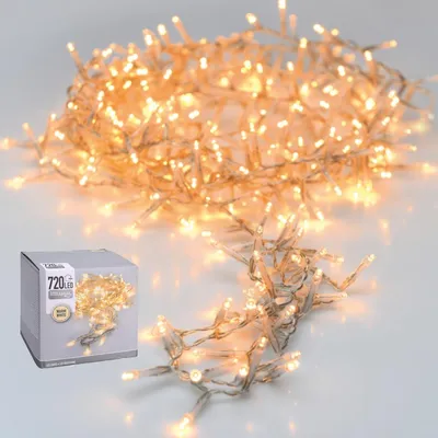 Imagen del producto de Cadena de luces LED mini, con 720 LEDs de luz blanca cálida, longitud de 54 metros, cable transparente
