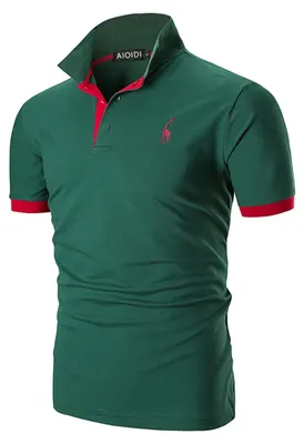Productafbeelding van Solidchoice - Korte Mouwen Polo Shirt voor Mannen met Giraffe Borduursel (Groen)