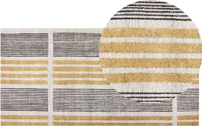 Obrázek produktu pro BELIANI Koberec žlutý a černý bavlněný 80 x 150 cm s krátkým vlasem žakárový tkaný pruhovaný vzor boho obývací pokoj ložnice