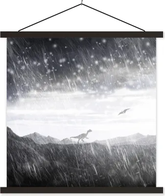 Produktbild von MuchoWow® Textilposter Dinosaurier - Schwarz - Weiß - Regen 40x40 cm mit schwarzem Rahmen - Fotos