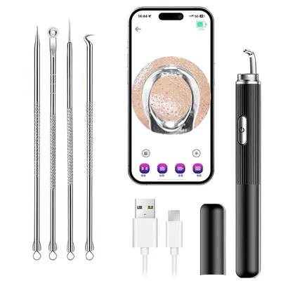 Produktbild von Elektrischer Mitesser-Entferner mit 50× Vergrößerung, LED-Licht, 4 Metallaufsätze, kabellos, Type-C, wasserdicht, präzise Porenreinigung