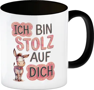 Produktbild von Ich Bin Stolz Auf Dich Kaffeebecher in schwarz mit Esel