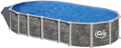 Produktbild von GRE Stahlwandbecken Set Santorini oval 3,75m x 6,10m x 1,32m Super Komplettset Pool Ovalpool / 375 x 610 x 132 cm Stahlwandpool Ovalbecken Poolset