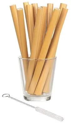 Image de 12 pailles en bambou 13cm réutilisables avec brosse de nettoyage
