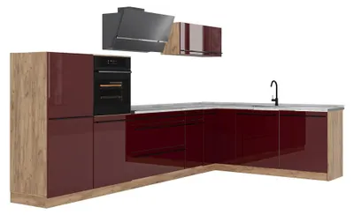 Produktbild von Eckküche Vicco R-Line Rot Hochglanz/Goldkraft Eiche 347 x cm Arbeitsplatte Marmor, Model 66843
