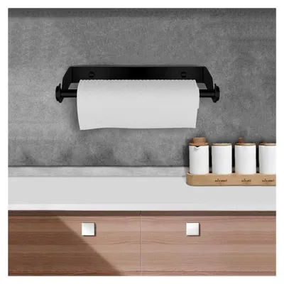 Produktbild von Küchenrollenhalter zur Wandmontage ohne Bohren, aus Edelstahl (Schwarz)