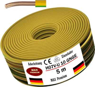 Obrázok produktu pre 5 m jednožilový kábel H07 V-U GNGE 1x10 mm² zeleno-žltá jednožilová